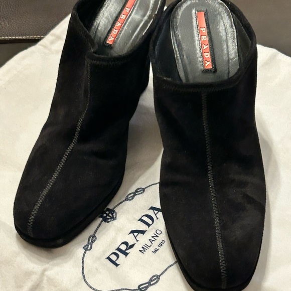 Prada Wedge Mule, Black Suede, size 6 - Picture 5 of 6